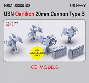 US Navy Oerlikon 20mm Cannon Type B (12 Pieces.) with Ammo Locker (Plastic model)