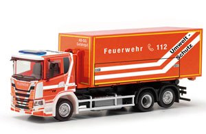(HO) スカニア CG17 roll-off バケットトレーラー `Fire brigade Fulda` (鉄道模型)