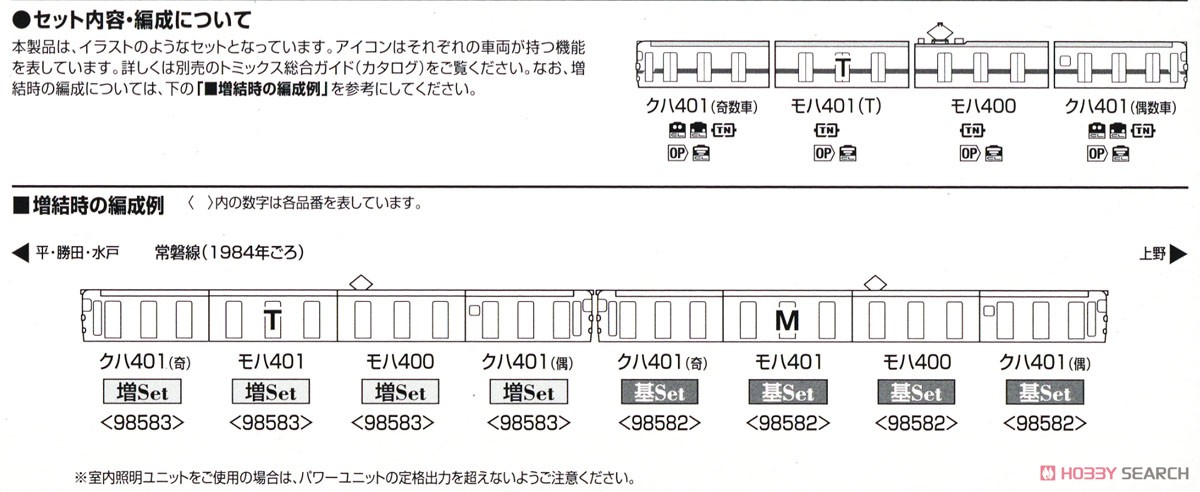 国鉄 401系近郊電車 (高運転台・新塗装) 増結セット (増結・4両セット) (鉄道模型) 解説3 モーダル