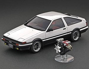 Toyota Sprinter Trueno 3Dr GT Apex (AE86) White/Black with Engine 40th Anniversary (Diecast Car)