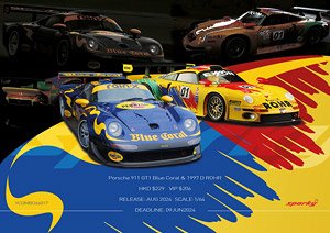 Porsche 911 GT1 Blue Coral & 1997 D ROHR (2 Cars Set) (Diecast Car)
