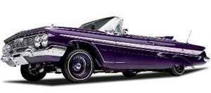 シボレー インパラ オープン コンバーチブル 1961 ローライダー パープル (可動サスペンション付き) (ミニカー)