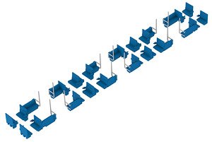 1/80(HO) 1:80 Scale Semi-Cross Seat Interior Set A Blue Plastic Kit (for 1-Car) (Unassembled Kit) (Model Train)
