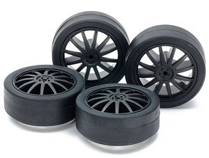ローフリクション小径ローハイトタイヤ(26mm)＆カーボン強化ホイール(フィン) (ミニ四駆)