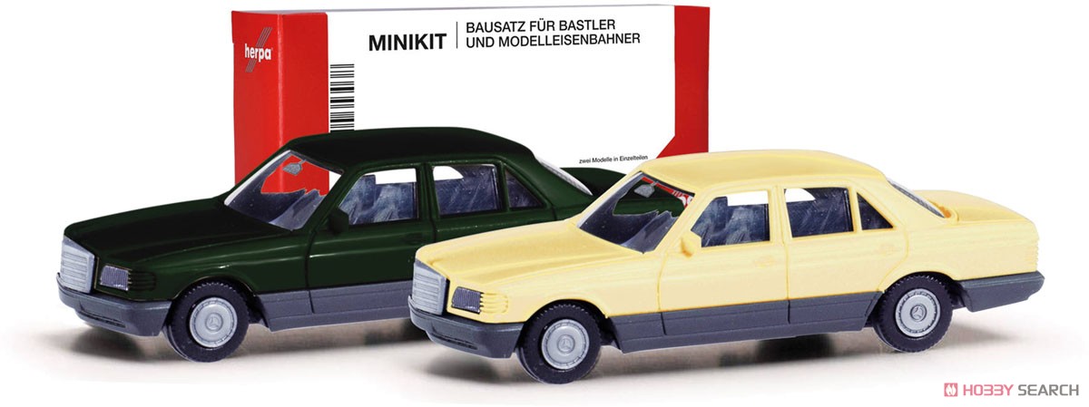 (HO) Mini Kit Mercedes-Benz S- Class (W126) Deep Green / Ivory (2 Cars Set) [Mercedes=Benz S-Klasse (W126)] (Model Train) 商品画像1