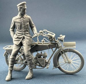 Werner Voss posing with a motorcycle (Plastic model)
