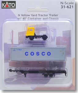 N Yellow Yard Tractor Trailer w/ 40` Container and Chassis (Yellow/Gray) (Model Train)