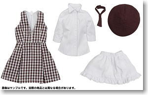 For 27cm Cafe Uniform Set (Brown Check) (Fashion Doll)
