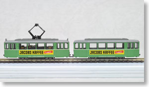 Tram Car 2両セット (薄緑/アイボリー帯/Jacobs Kaffee広告) ★外国形モデル (鉄道模型)