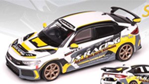 ホンダ シビック タイプR(FL5) J`s Racing パールホワイト/ グレー・イエローストライプ(Gold Rims) (ミニカー)