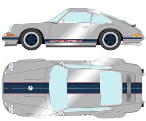 Singer 911 (964) Coupe チタニウムシルバー / ネイビーストライプ (ミニカー)