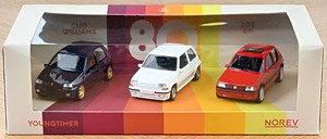 Jetcar Youngtimer Giftbox 3-cars Set (Renault Clio Williams Blue,Super Cinq GT Turbo Ph II White,Peugeot GTI 1.6 Red) (Diecast Car)