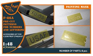 F-86A pre-cut patterns for numbers and letteringpainting mask on `yellow kabuki paper` (for Clear Prop !) (Plastic model)