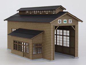 1/80(HO) Wooden Single Track Engine House A Type (Tin Roof Version) [1:80, Colored Paper] (Unassembled Kit) (Model Train)