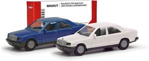 (HO) ミニキット メルセデスベンツ 190E ブルー/ホワイト (2台セット) [Mercedes-Benz 190E] (鉄道模型)