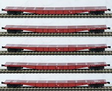 1/80(HO) CHIKI5500 Standard Five Car Set w/Long Rail Loading Fixture Red #3 Color (5-Car Set) (Semi-Finished Product) (Model Train)
