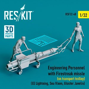 Engineering Personnel with Firestreak missile (on transport trolley) (EE Lightning, Sea Vixen, Gloster Javelin) (3D Printed) (Plastic model)