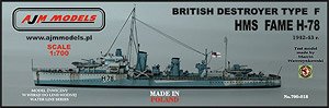 British Destroyer Type F, HMS Fame H-78 1942 (Plastic model)