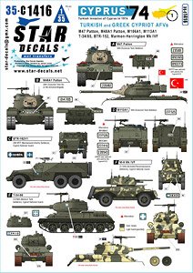Cyprus 1974 # 1. Turkish and Greek Cypriot AFVs. M47, M48A1, M113A1, M106A1, T-34/85, BTR-152, Marmon-H Mk IVF. (Decal)