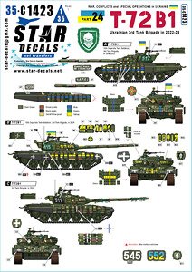 War in Ukraine # 24. Ukrainian 3rd Tank Brigade in 2022-24. T-72B1. (Decal)