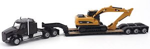 Kenworth 880s SBFS 40in-Sleeper Tandem Tractor w/Lowboy Trailer & CAT 320D L Hydraulic Excavator (Diecast Car)