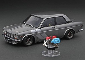 Datsun Bluebird (510) Gun Metallic With Engine (ミニカー)
