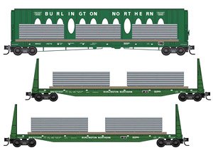 (N) Flat Car BNSF Metal Load (3-Car Set) (Model Train)