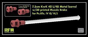 7.5cm KwK 40 L/48 Metal Gun Barrel w/3D printed Muzzle Brake for Pz.Kpfw.IV Ausf.G/H/J (Plastic model)