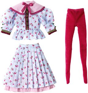 BonBons Retrospective Flower Blouse & Skirt Set Light Blue x Purple (Fashion Doll)