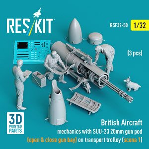 イギリス軍 整備兵w/SUU-23 ガンポッド & 台車 (タイプ1) (3体入) (プラモデル)