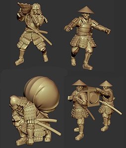 Mr & Mrs History Sengoku period (Japan) kaiyaku, hatasashimono, tsukaiban, seoihimotaiko (Set of 5 figures w/accessories) (Plastic model)