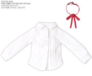 PNS Round Collar Blouse & Ribbon Tie Set White x Red) (Fashion Doll)