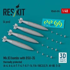 Mk.83 bombs with BSU-35 thermally protected (4 pcs) (3D printed) (Plastic model)