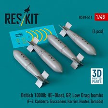 British 1000lb HE-Blast, GP, Low Drag bombs (4 pcs) (3D printed) (Plastic model)