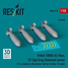British 1000lb HE-Blast, GP, High Drag (Retarded) bombs (4 pcs) (3D printed) (Plastic model)