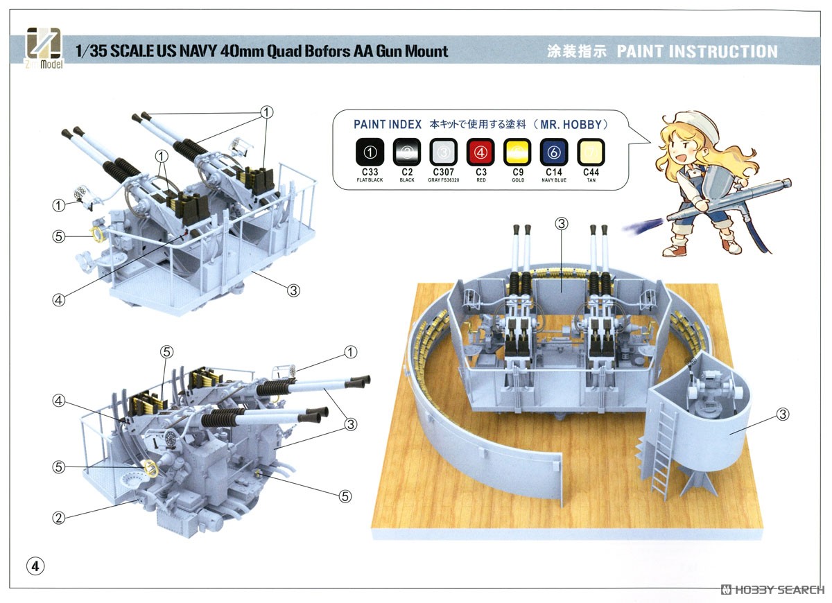 US Navy 40mm Quad Bofors AA Gun Mount (Plastic model) 塗装1