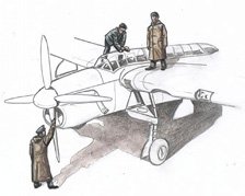 Barracuda Mechanics (3 figures, aboard carrier w/ raincoat) (for Special Hobby) (Plastic model)