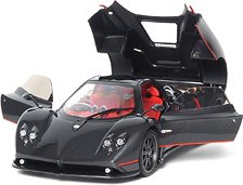 Pagani Zonda F diecast full open Gloss carbon Black with red stripe - BASIC PACK *die-cast (ミニカー)