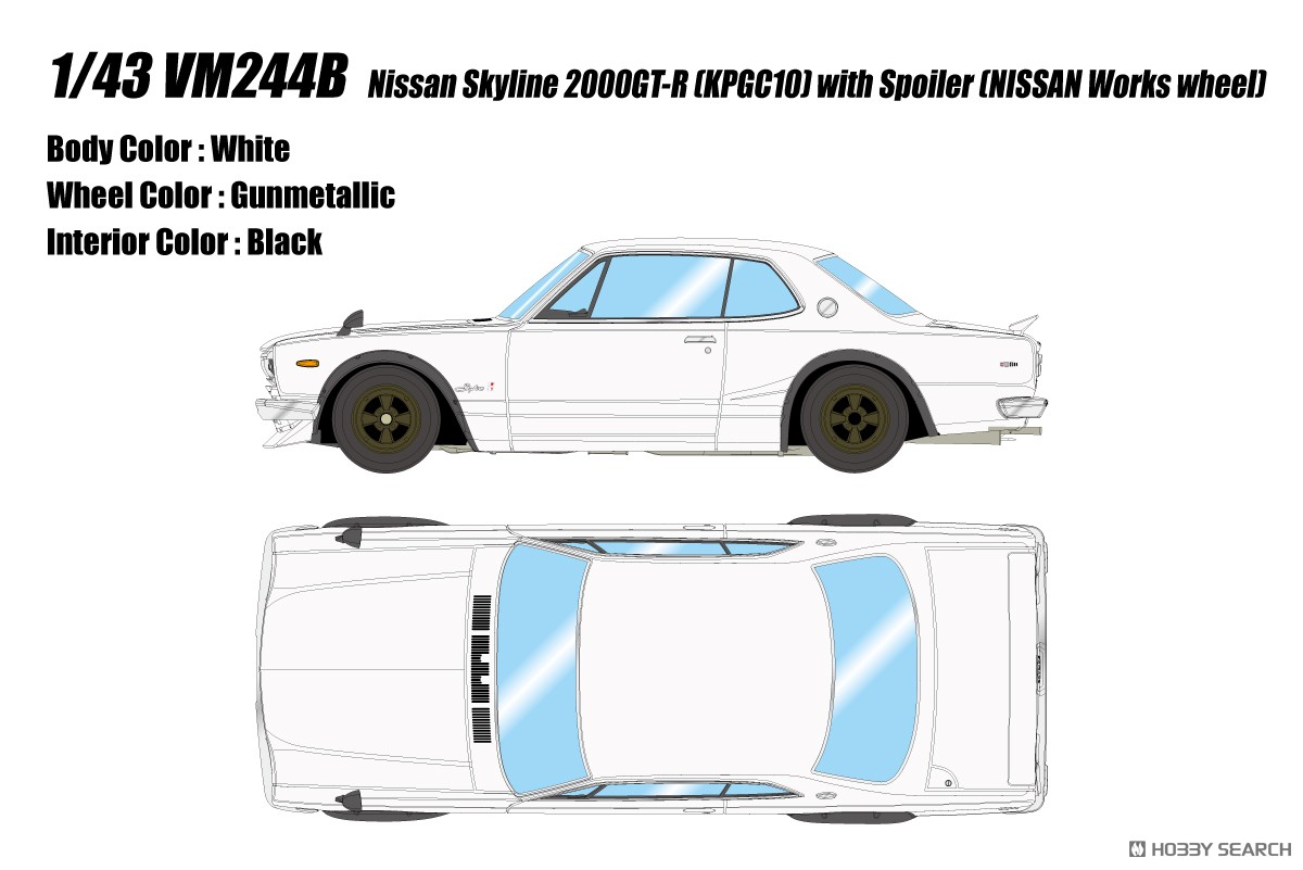 Nissan Skyline 2000GT-R (KPGC10) with Spoiler (NISSAN Works wheel) ホワイト (ミニカー) その他の画像1