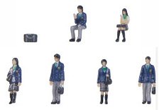 (N)人形 : 通学2B : 高校生 (7個入り) (鉄道模型)