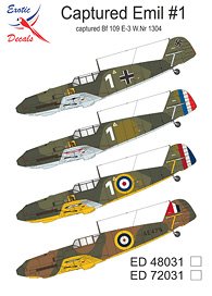 Captured Emil #1 captured Bf 109 E-3 W.Nr 1304 (Decal)