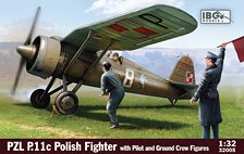 PZL P.11c Polish Fighter w/Pilot and Ground Crew Figures (Plastic model)