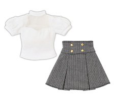 Q`z Decollete See-through Tops & Mini Skirt Set White x Black Plaid (Fashion Doll)