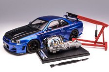 日産 スカイライン GT-R (R34) NISMO CUSTOMIZED カーボンボンネット バージョン ベイサイドブルー (ミニカー)