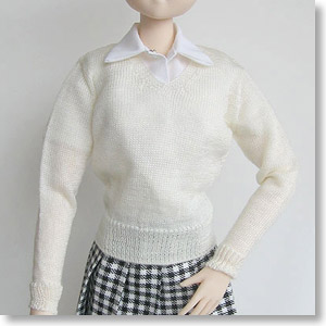 60cm V-Neck Sweater (White) (Fashion Doll)