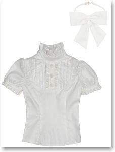 50cm Short Sleeve Ribbon Blouse (White) (Fashion Doll)