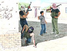 Four armed Middle Eastern civilians with AK47 rifles and other equipment (Plastic model)