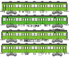16番(HO) 国鉄103系低運転台・非ユニット窓・非冷房車、黄緑6号動力付基本4両セットA (動力付き) (基本・4両セット) (鉄道模型)
