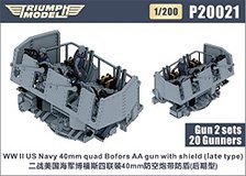 WW.II 米海軍 ボフォース 40mm 四連装機関砲 (後期型、防盾付) w/クルー (2基/20体入り) (プラモデル)