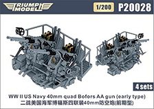 WW.II 米海軍 ボフォース 40mm 四連装機関砲 (初期型) (4基入り) (プラモデル)